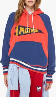 MOTHER The Square Colorblock Appliqué Cotton Hoodie