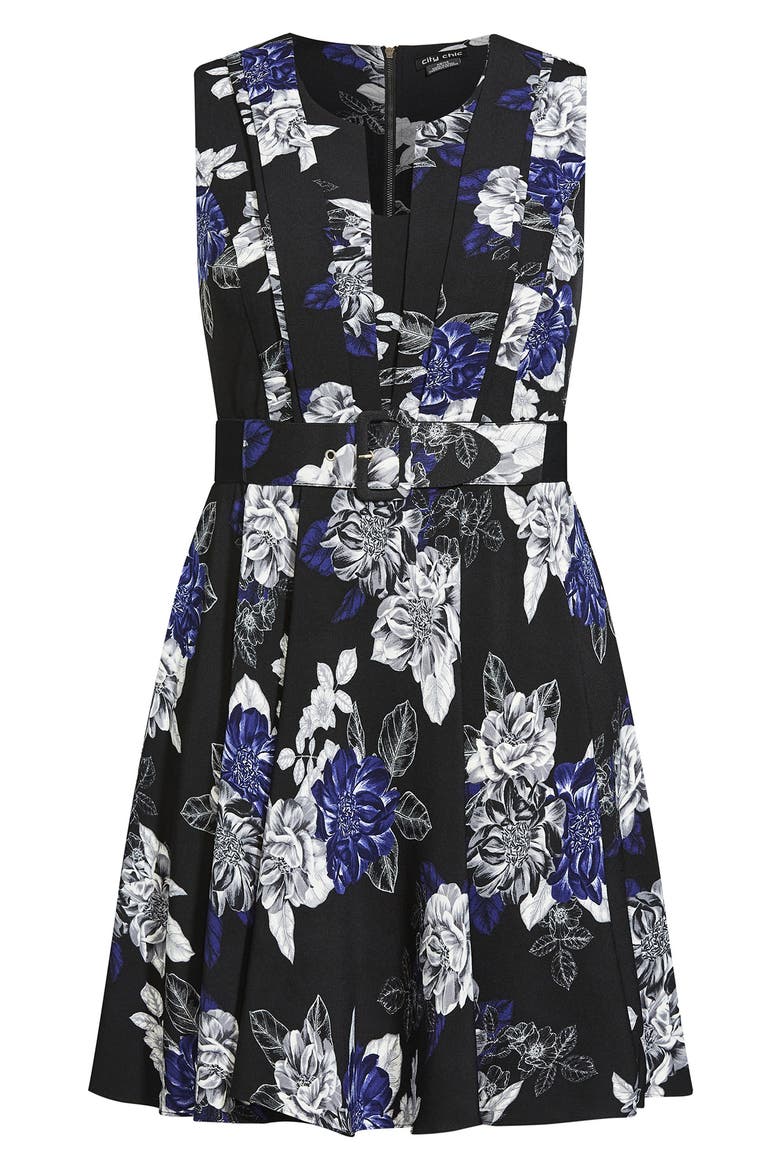 Isabel Pleated Floral Fit & Flare Dress, Alternate, color, BLACK EPIC FLORAL