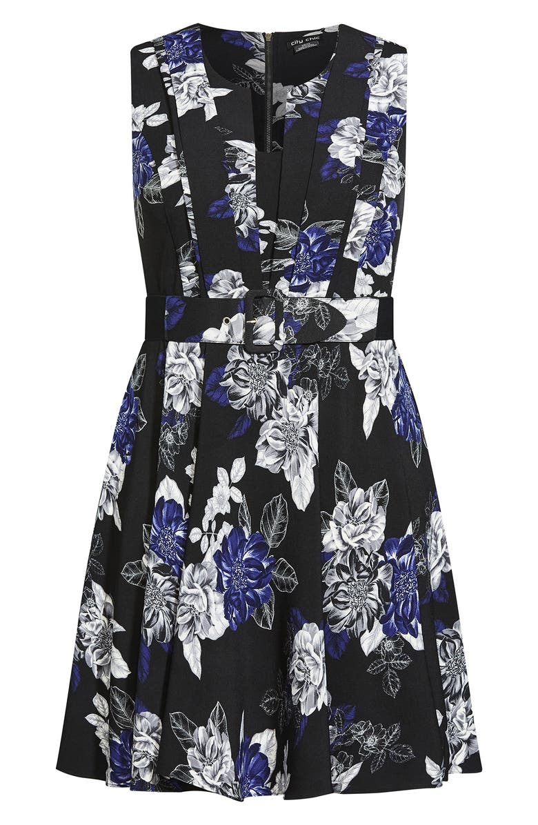 City Chic Isabel Pleated Floral Fit & Flare Dress, Alternate, color,