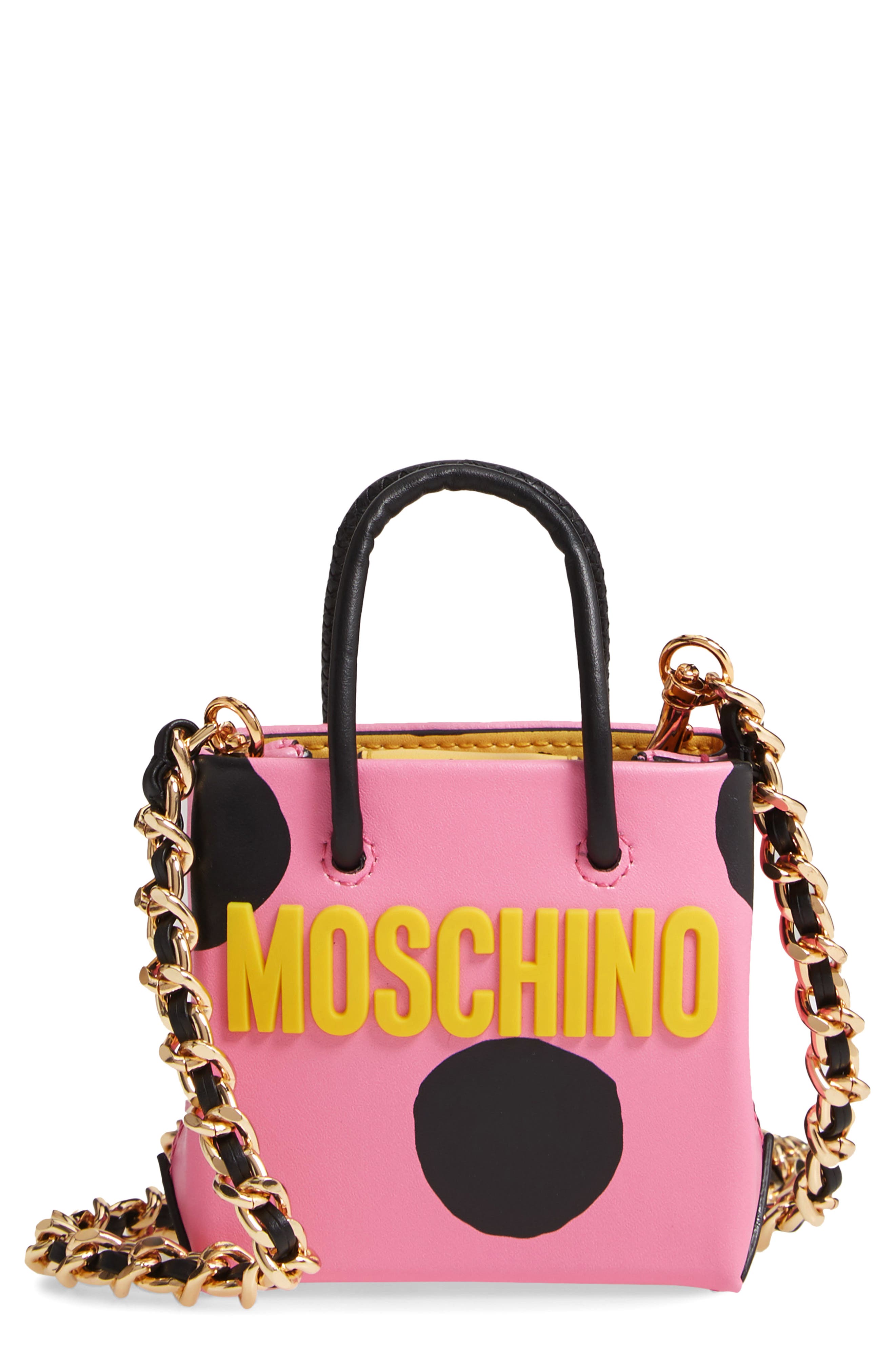 Moschino Mini Dot Leather Shopper Bag, Main, color, 