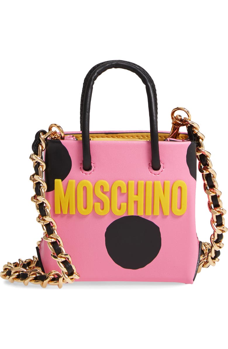 Moschino Mini Dot Leather Shopper Bag, Main, color,