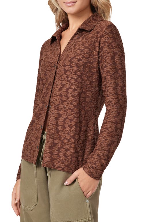 Scotch & Soda Button Front Long Sleeve Top In Brown