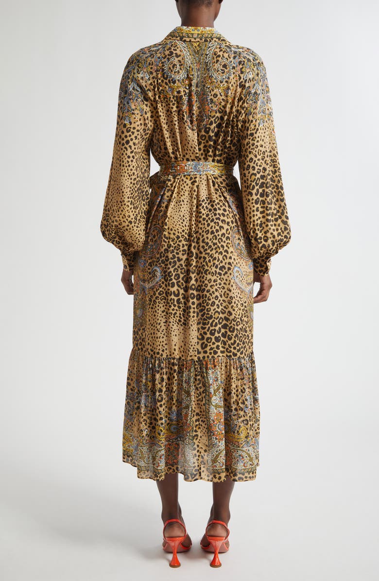 Etro Paisley Leopard Spot Belted Long Sleeve Shirtdress, Alternate, color, Dark Brown