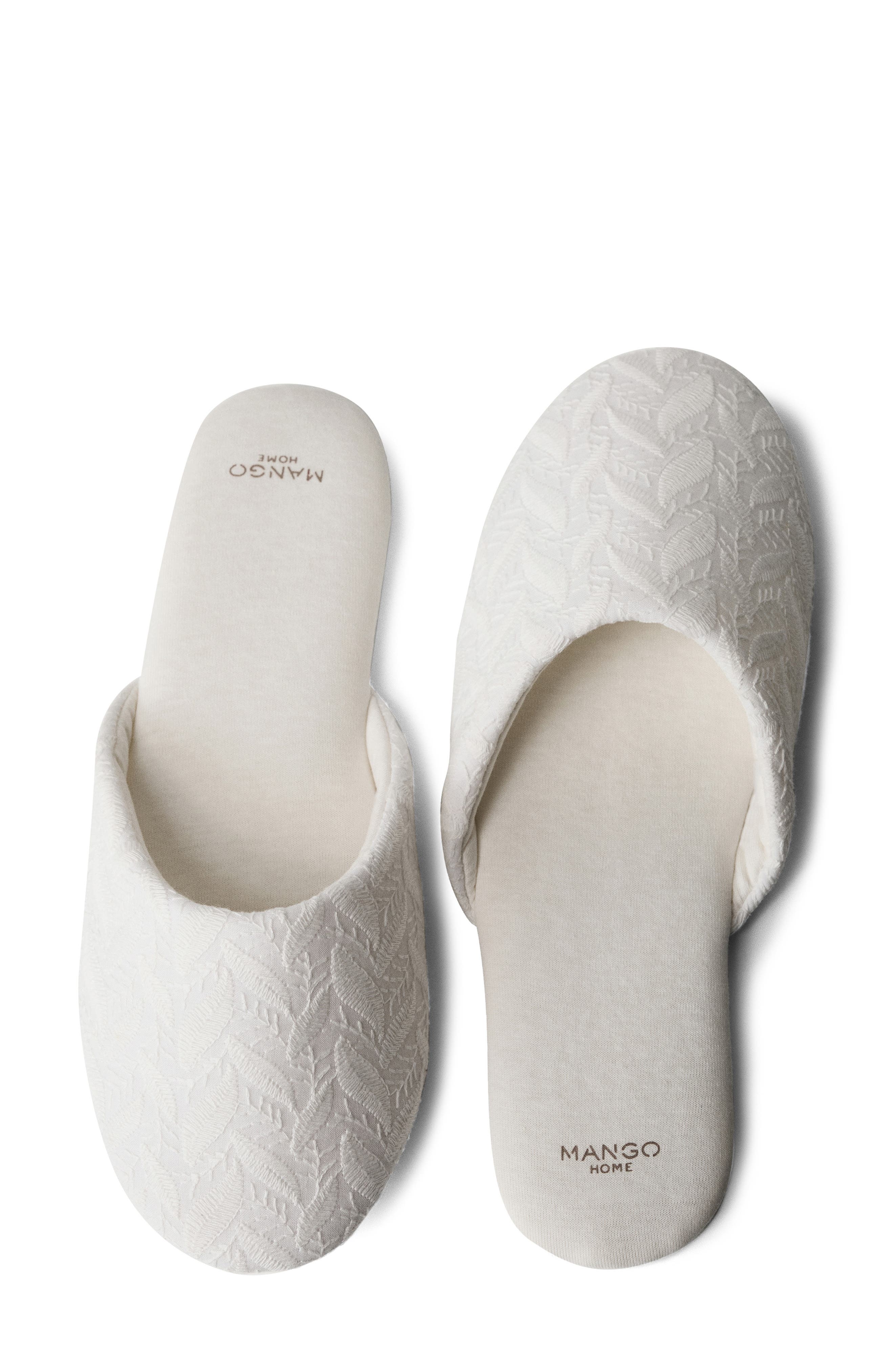 MANGO Embroidered Cotton Slipper, Alternate, color, White