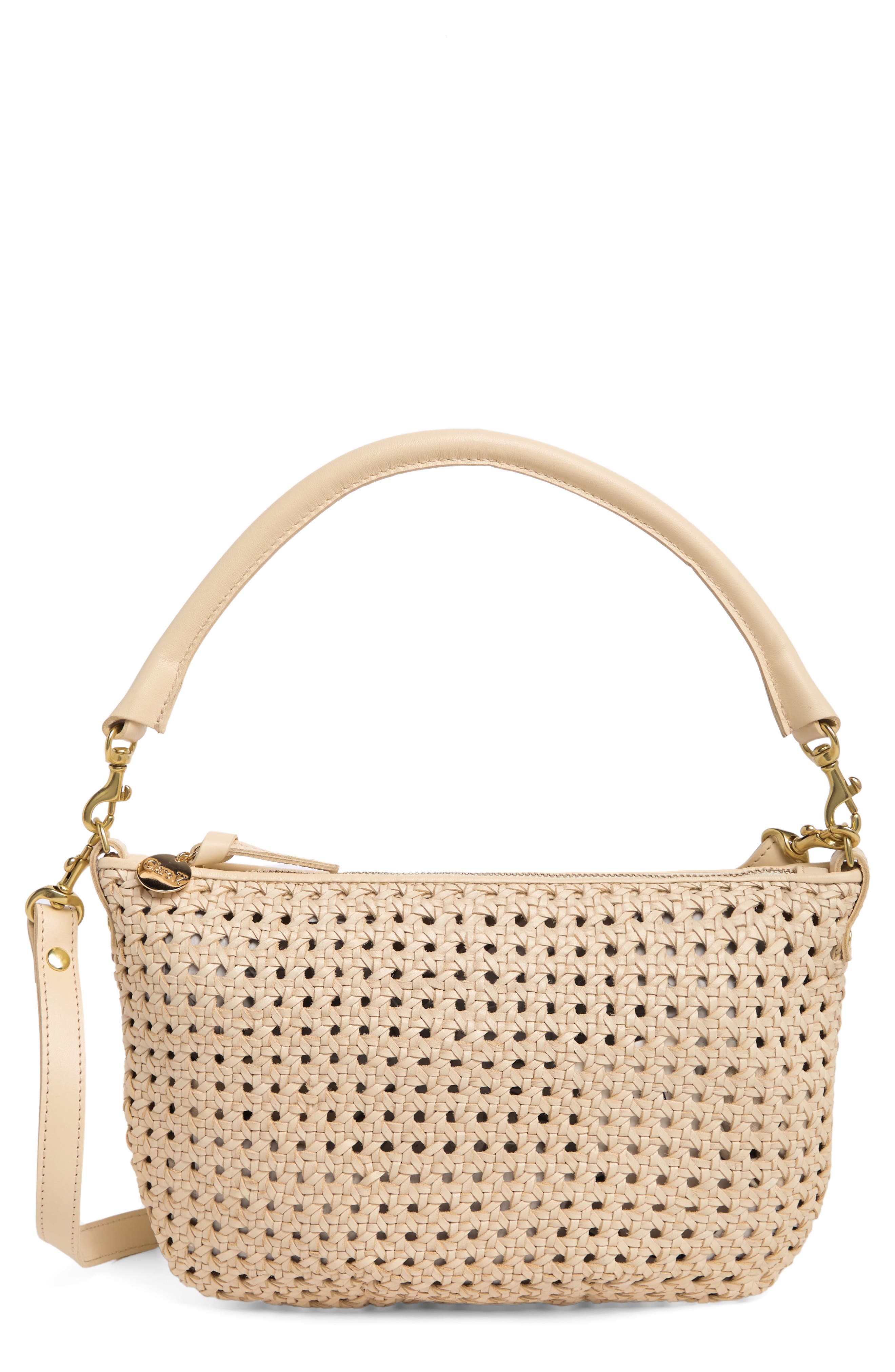 Clare V. Petit Moyen Woven Messenger Bag in Cream Rattan 