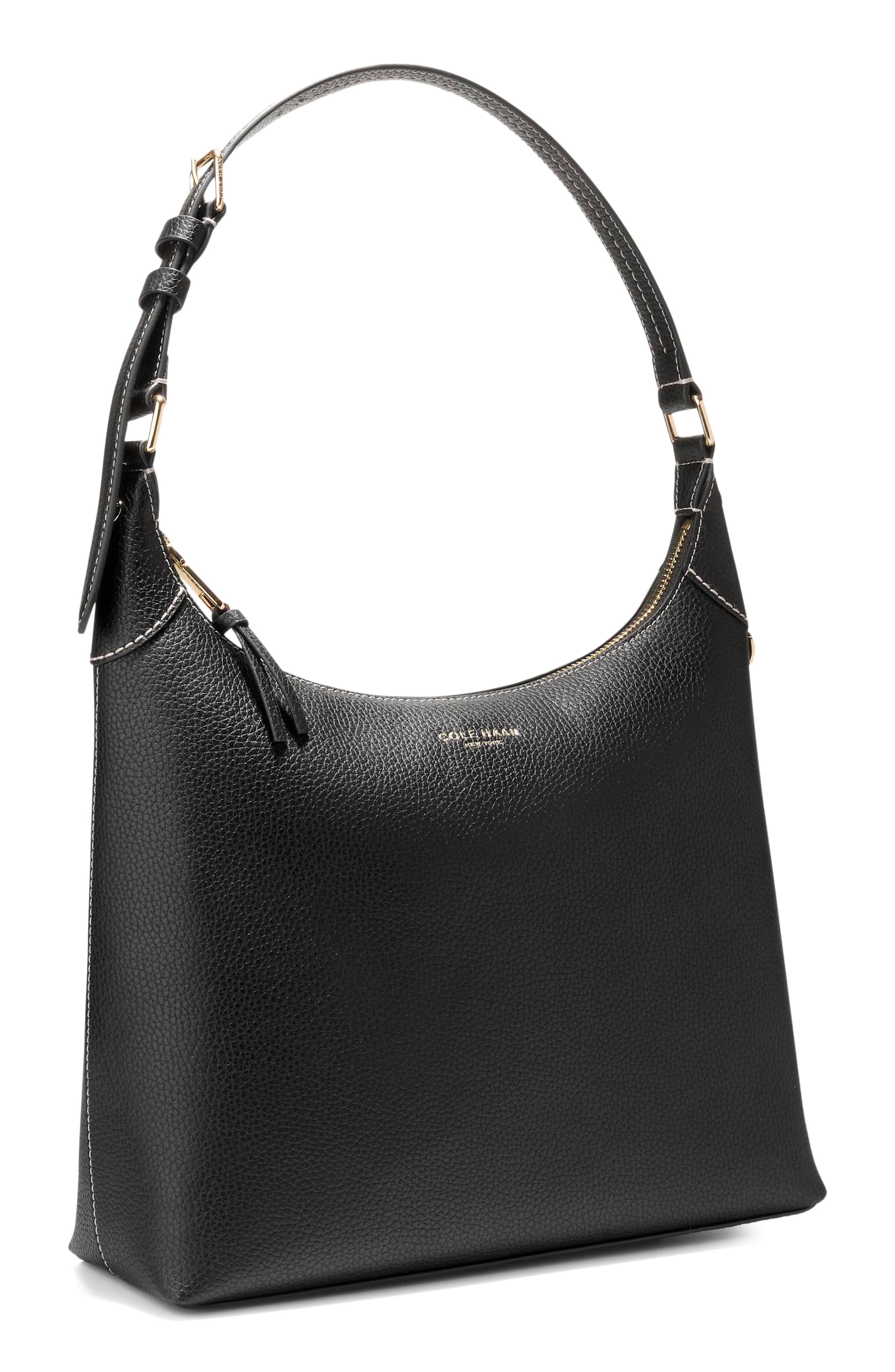 Florence Small Leather Hobo Bag, Alternate, color, BLACK