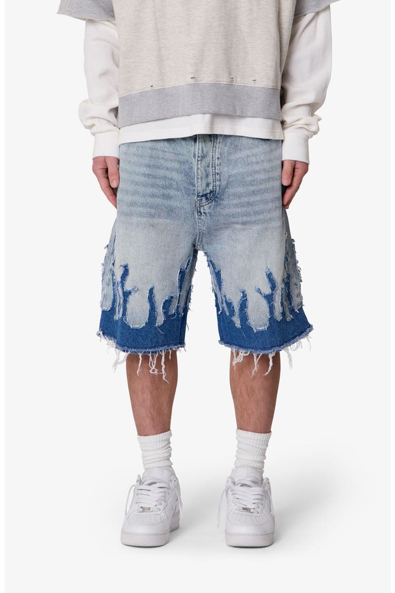 Flame Rip & Repair Denim Shorts, Main, color, BLUE