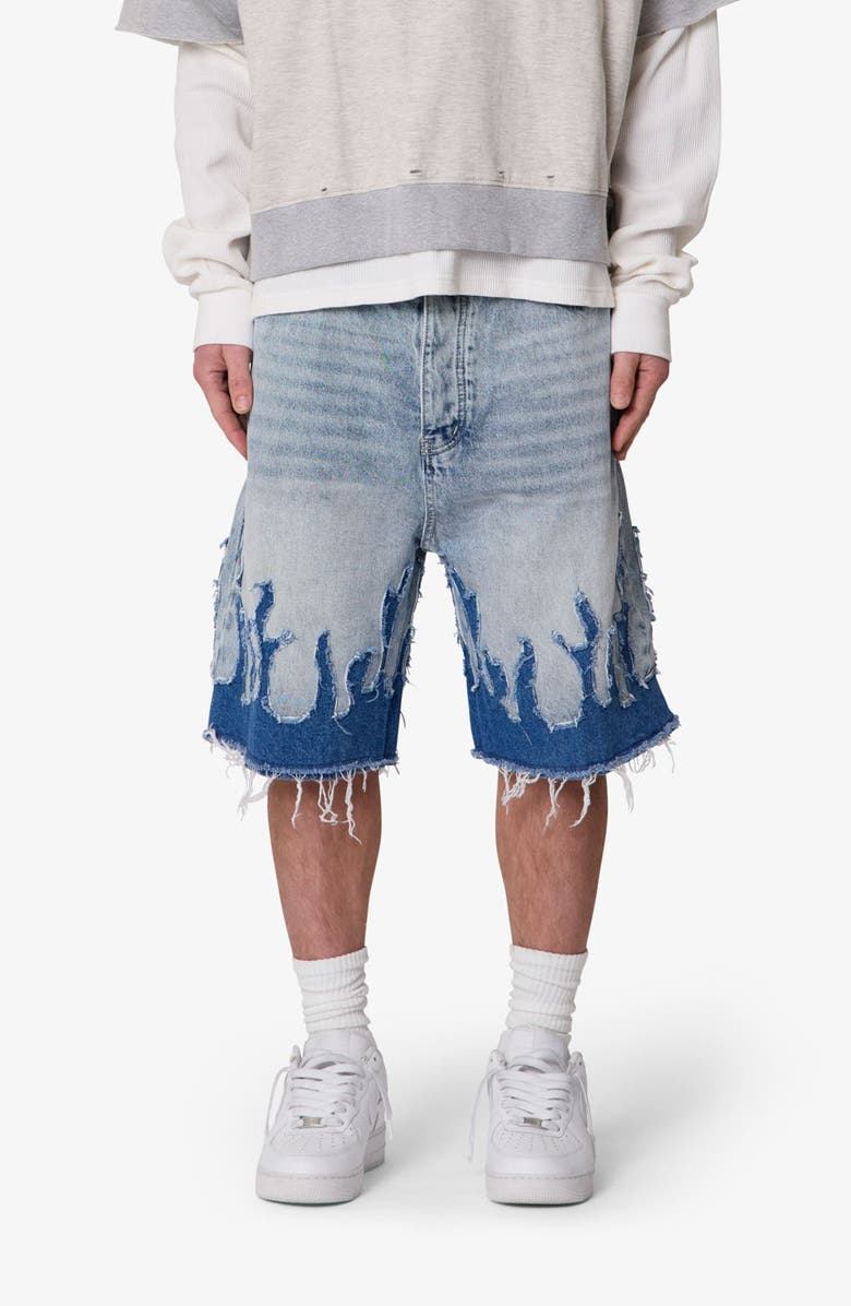 mnml Flame Rip & Repair Denim Shorts, Main, color,