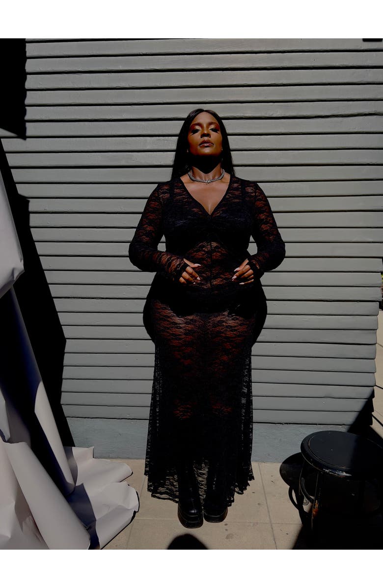 BAACAL Olivia Stretch Lace Ruched Deep V-Neck Top, Alternate, color, Black