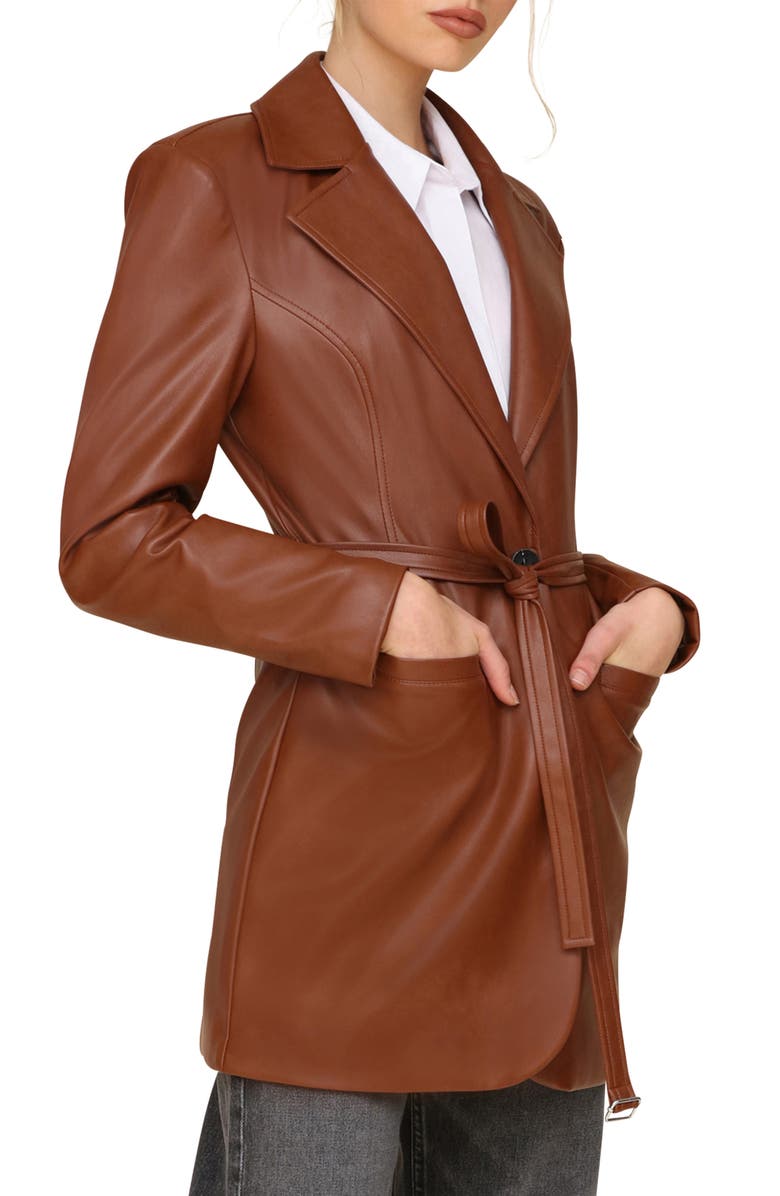 Avec Les Filles Faux-Ever Leather<sup>™</sup> Strong Shoulder Belted Blazer, Alternate, color, Cherrywood