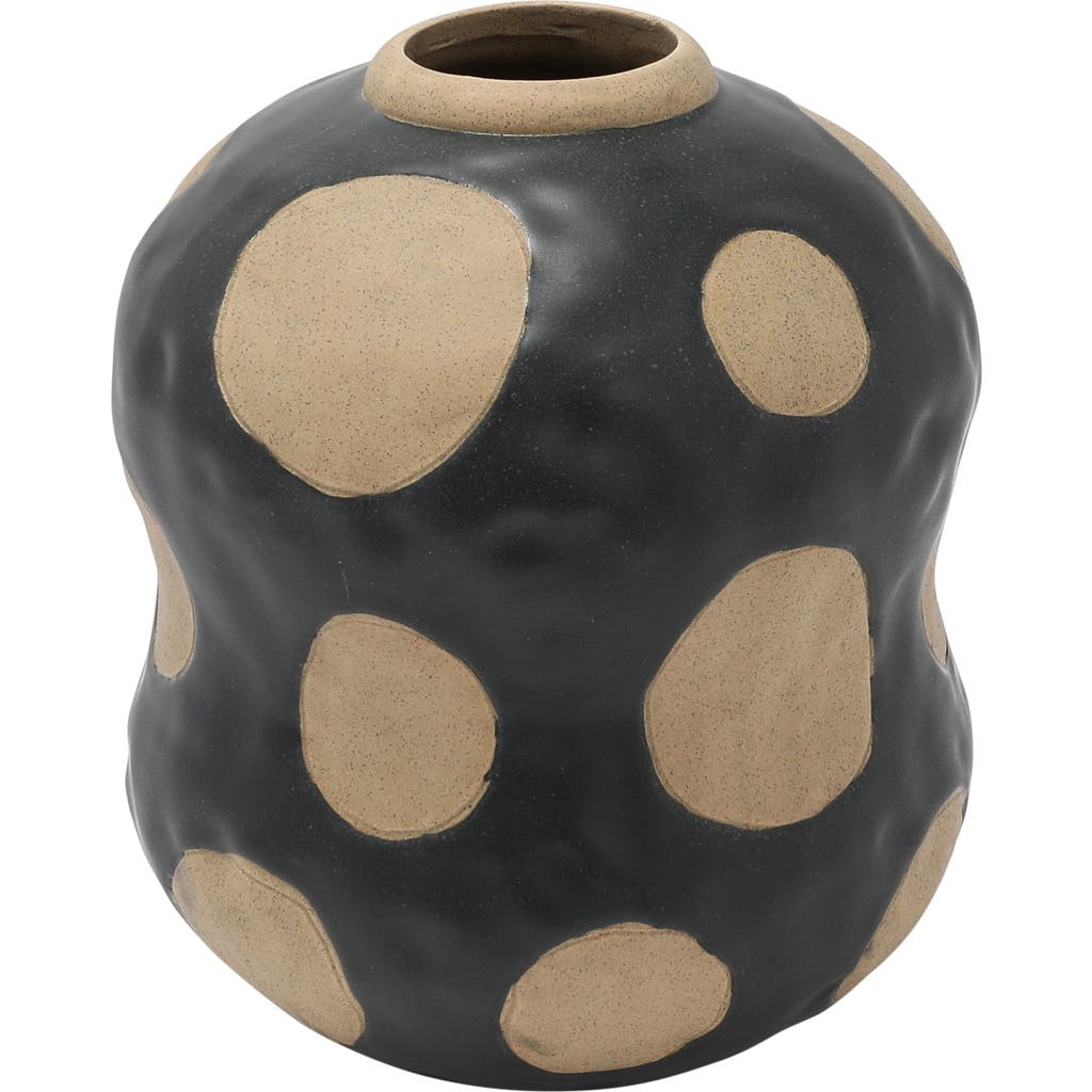 Storied Home Round Stoneware Vase With Wax Relief Dots In Black