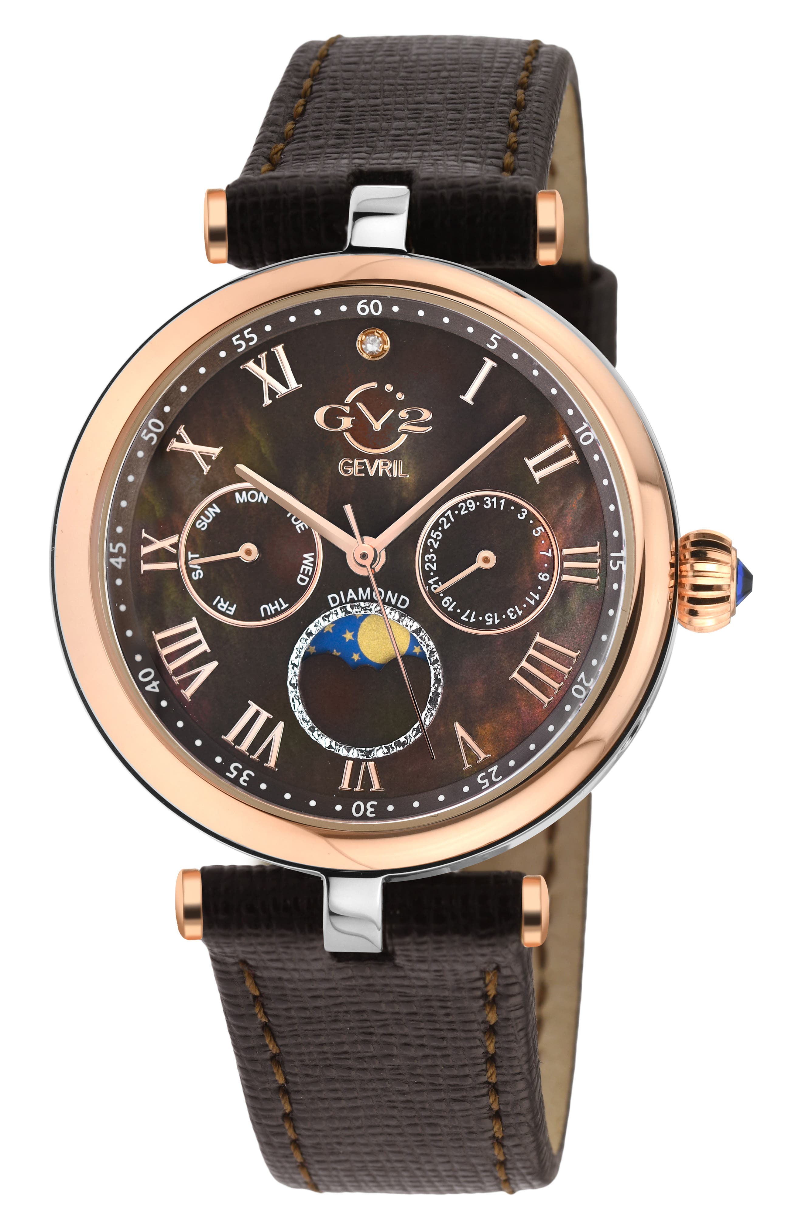 GV2 Florence Mother of Pearl Dial Diamond Leather Strap Watch, 36mm - 0.009ct.