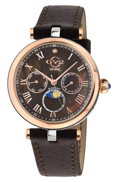 Florence Mother of Pearl Dial Diamond Leather Strap Watch, 36mm - 0.009ct.