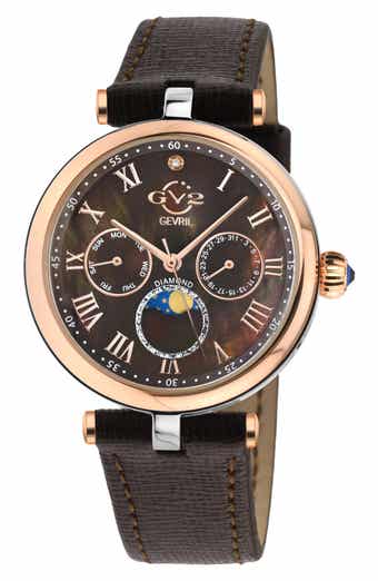 GV2 Florence Mother of Pearl Dial Diamond Leather Strap Watch, 36mm - 0.009ct.