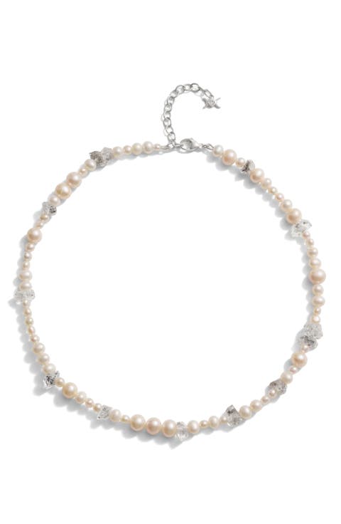 Cultured Freshwater Pearl & Raw Quartz Crystal Necklace