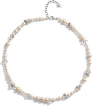 Awe Inspired Cultured Freshwater Pearl & Raw Quartz Crystal Necklace