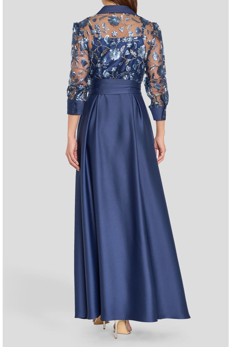 Sequin Long Sleeve Gown, Alternate, color, MARINE