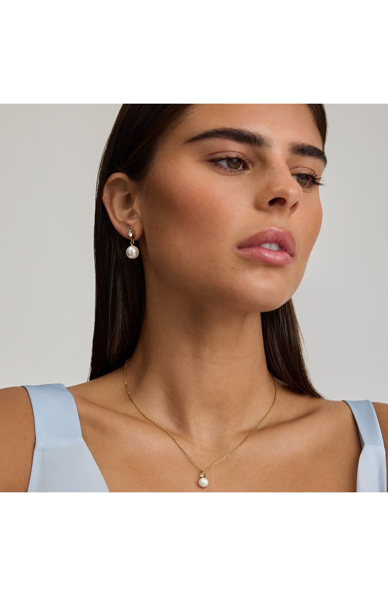 D.LOUISE Pear-Cut Cubic Zirconia & Freshwater Pearl Drop Earrings, Alternate, color, Gold