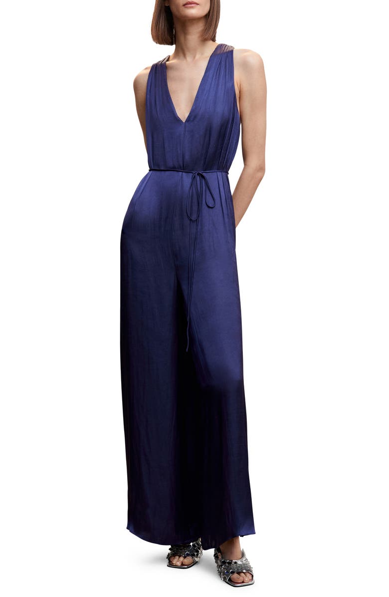 MANGO Knotted Back Satin Jumpsuit, Main, color, 