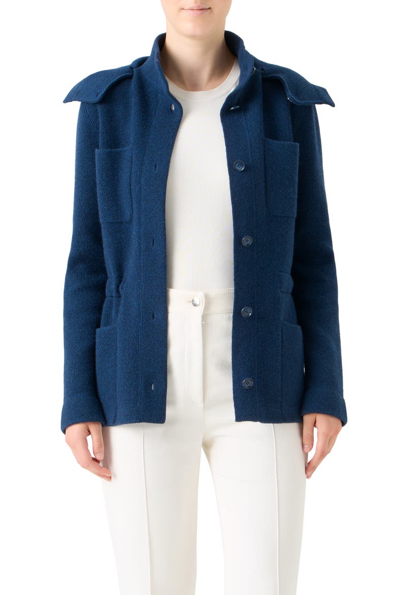 Cashmere Jacket with Removable Hood, Main, color, DENIM