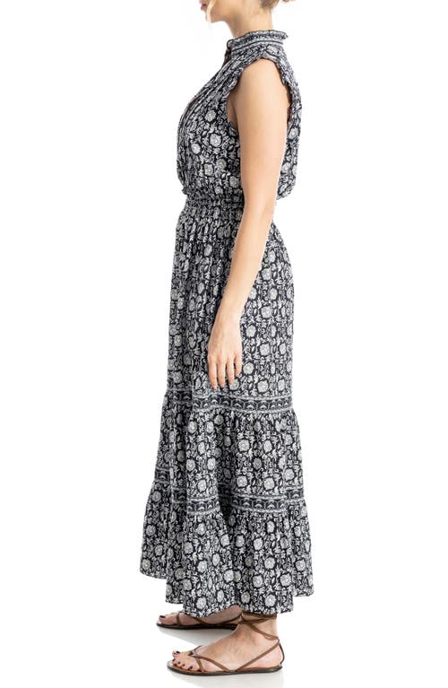 Max Studio Floral Ruffle Sleeveless Tiered Maxi Dress In Blue