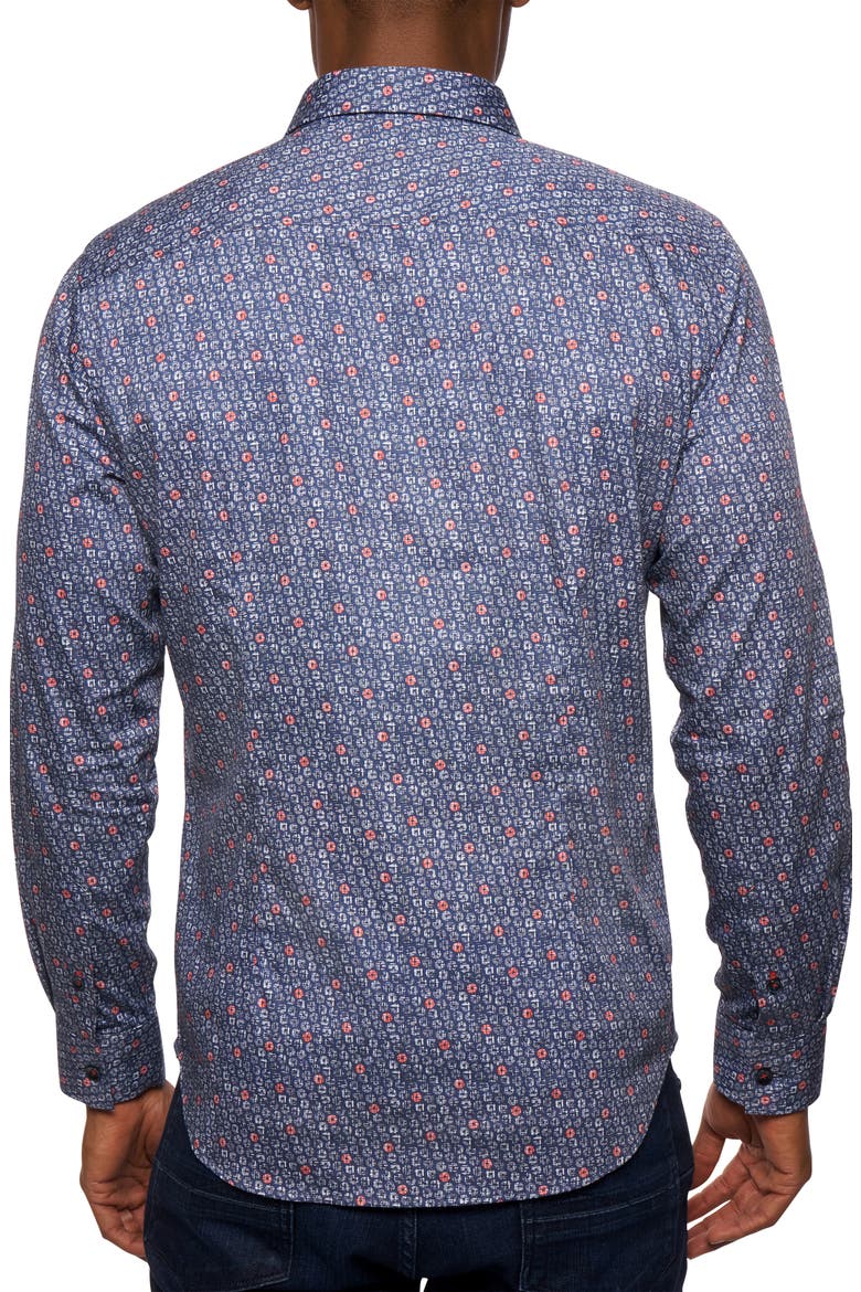 Priestley Ring Print Cotton Button-Up Shirt, Alternate, color, NAVY