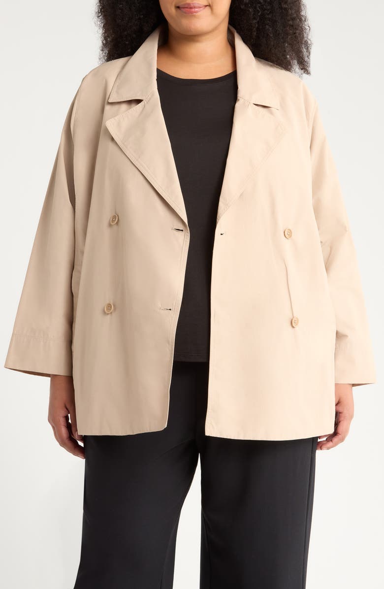 Eileen Fisher Organic Cotton Blend Crop Trench Coat, Alternate, color, Wheat