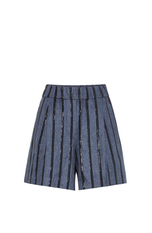 Brunello Cucinelli Dazzling Embroidery Baggy Shorts In Denim