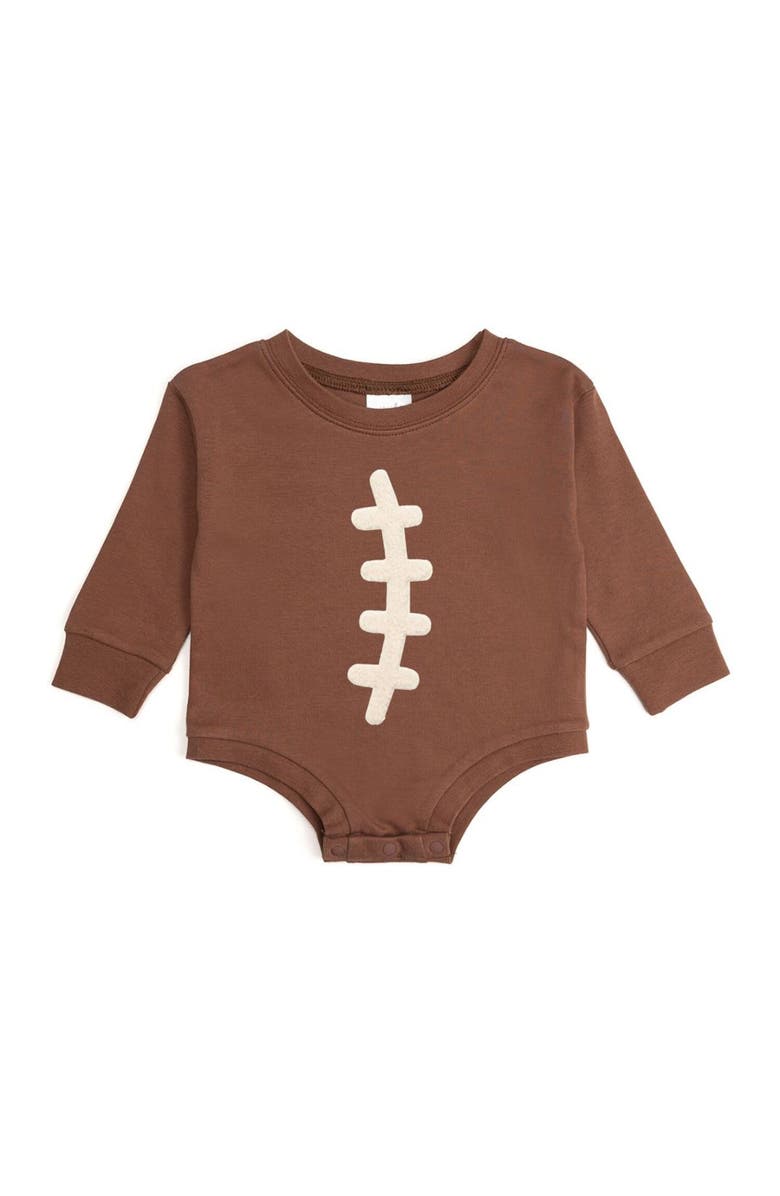 Sweet Wink Football Lace Patch Long Sleeve Romper, Main, color, 