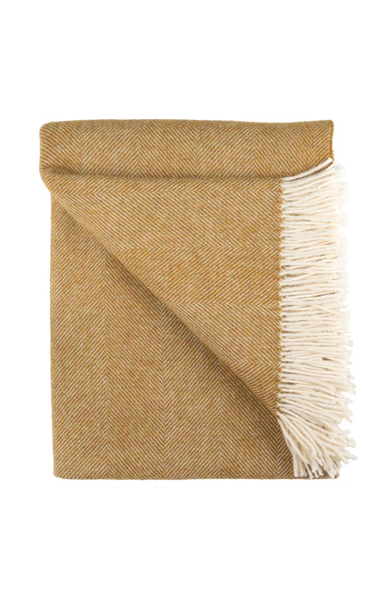 Prince of Scots Southampton Home Shetland Lambswool Herringbone Throw, Alternate, color, Gold