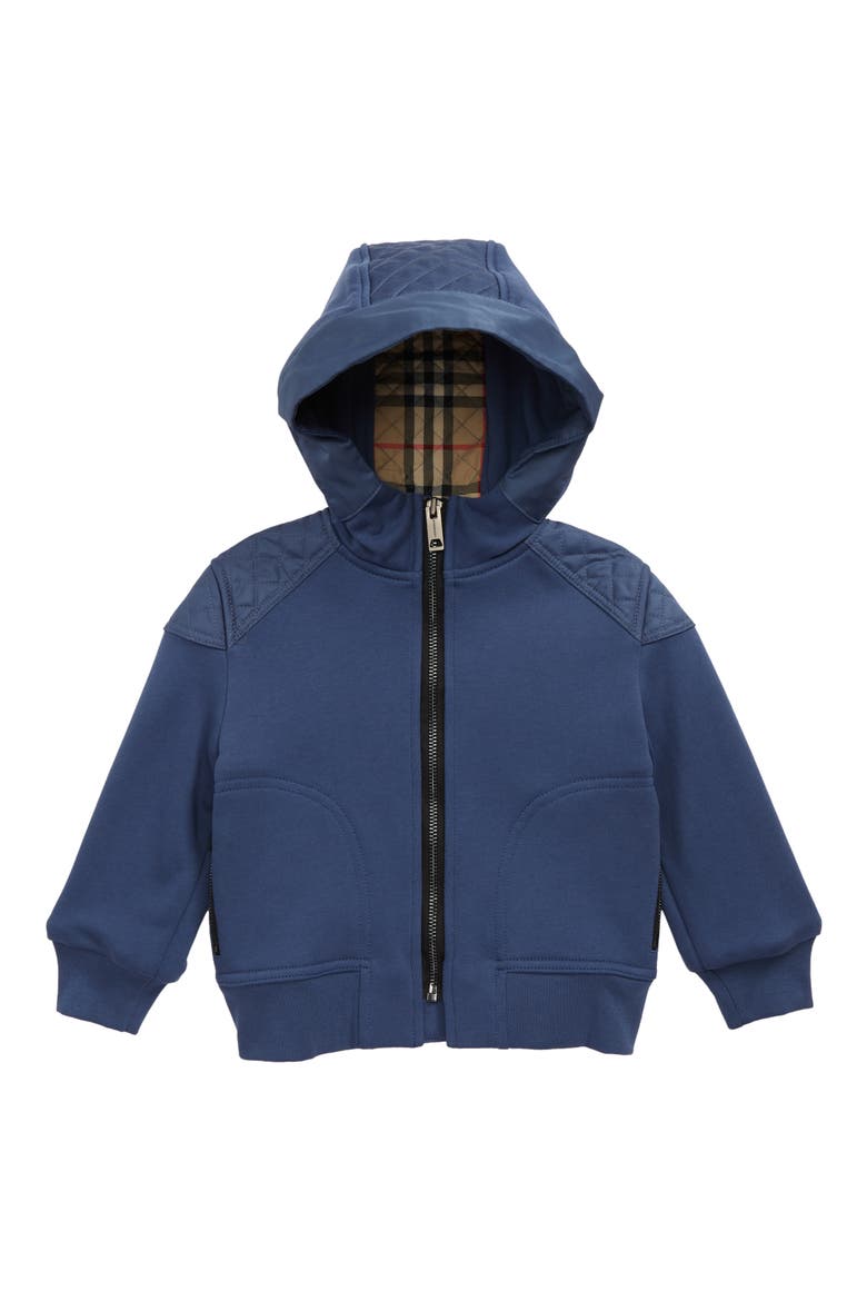 Kids' Timothie Monogram Quilted Hoodie, Main, color, PEBBLE BLUE