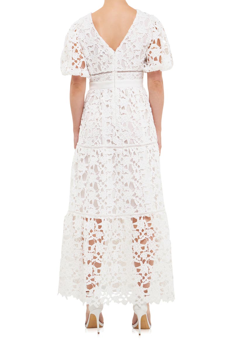 Puff Sleeve Tiered Lace Maxi Dress, Alternate, color, WHITE