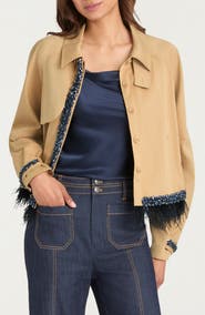 Cinq à Sept Carmila Sequin & Feather Detail Crop Trench Coat