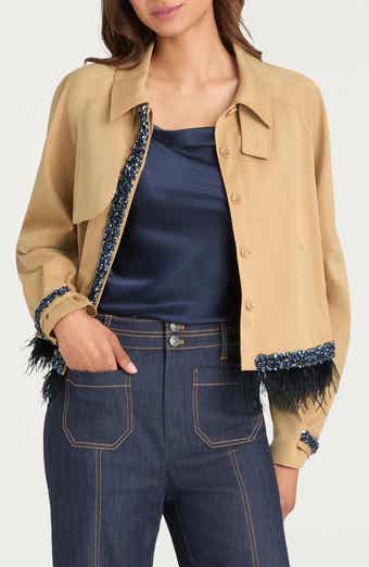 Carmila Sequin & Feather Detail Crop Trench Coat