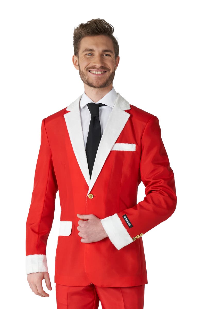 OppoSuits Santa Faux Fur Trim Christmas Suit, Alternate, color, Red
