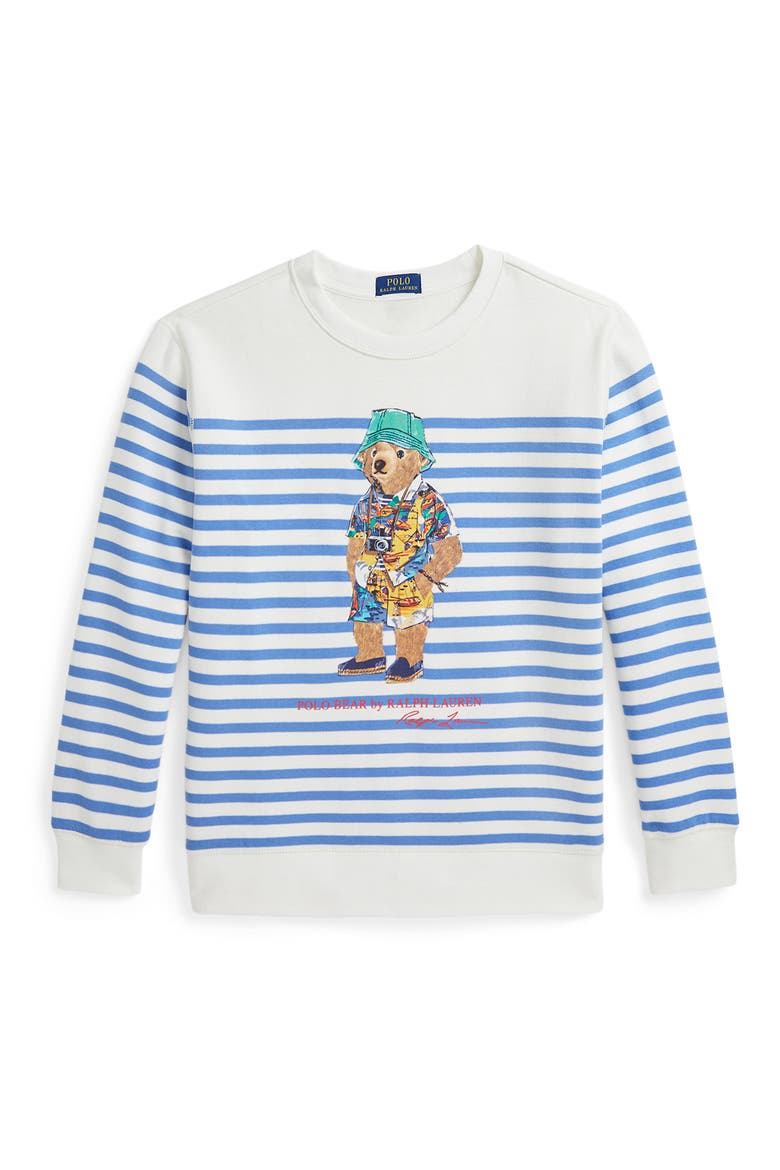 Kids' Stripe Polo Bear Graphic Sweatshirt, Main, color, NEVIS/ SCOTTSDLE BLUE BEAR