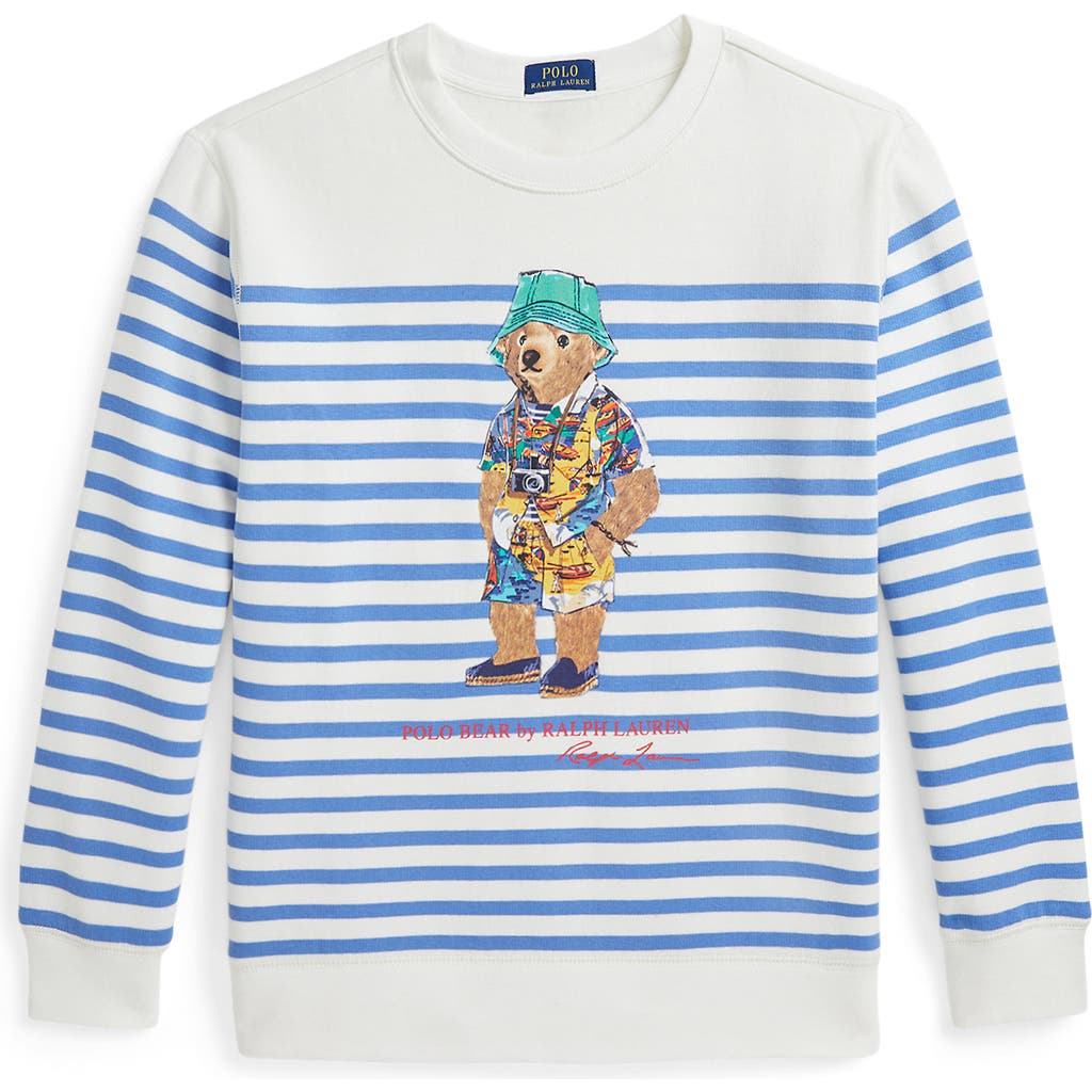 Polo Ralph Lauren Kids' Stripe Polo Bear Graphic Sweatshirt In White