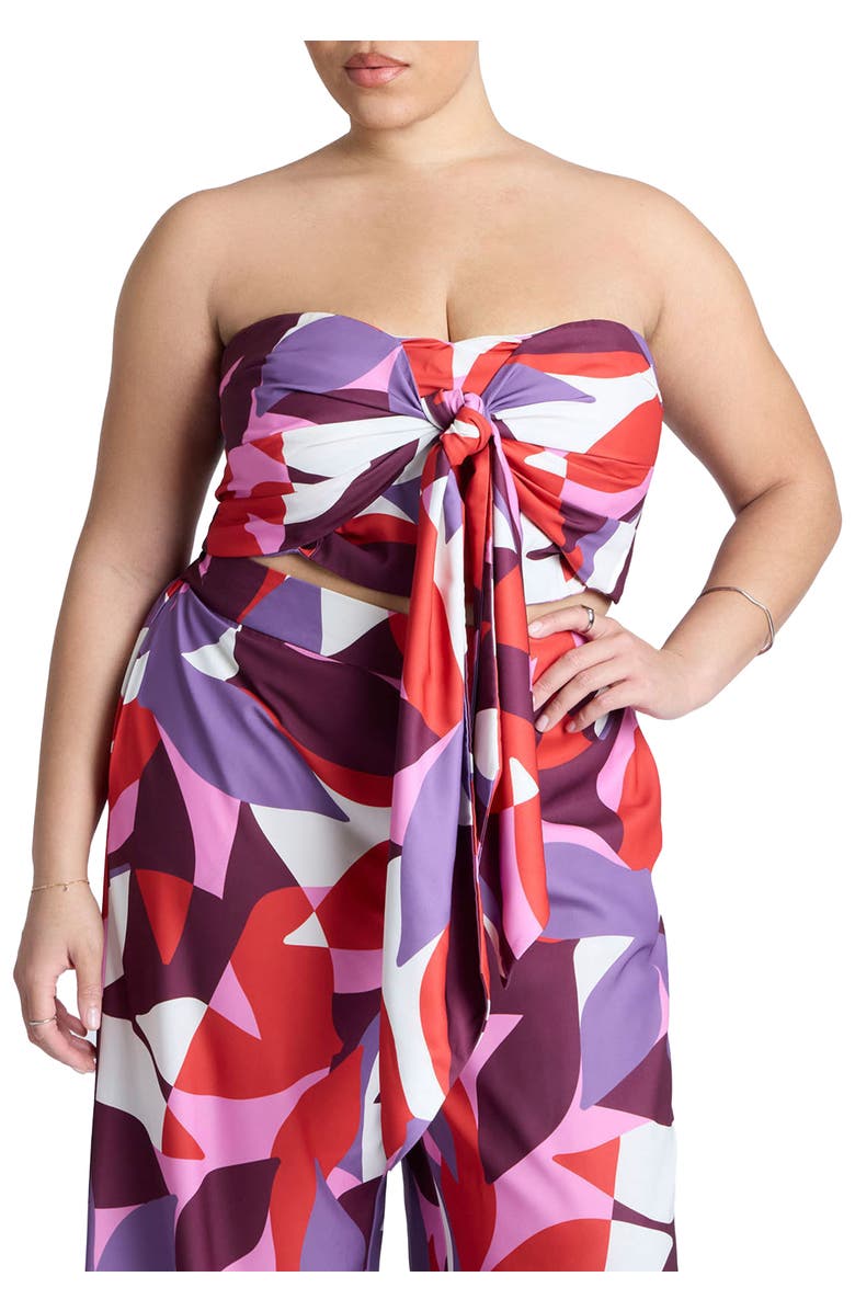 ELOQUII Tie Front Scarf Top, Main, color, Abstract Botanical