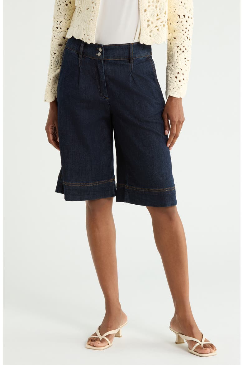 Pleated Crop Wide Leg Jeans, Main, color, DARK INDIGO