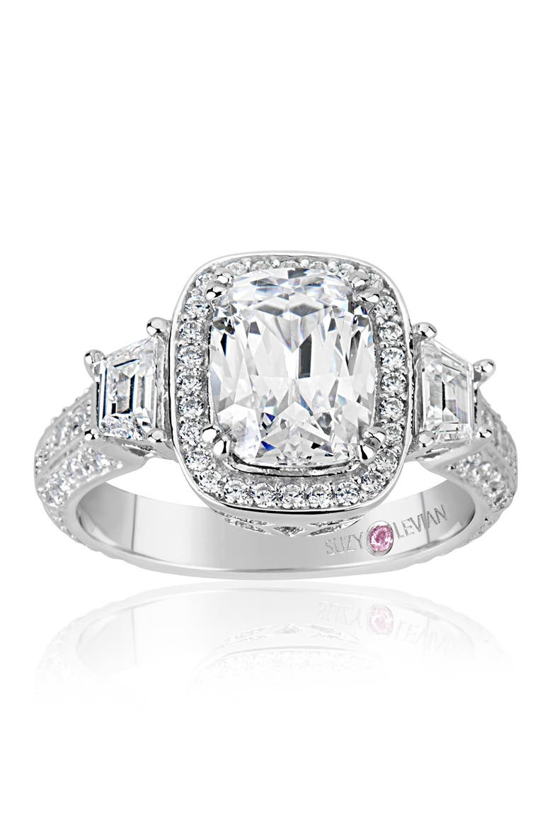 Sterling Silver Cushion-Cut CZ Center Stone Ring, Alternate, color, WHITE