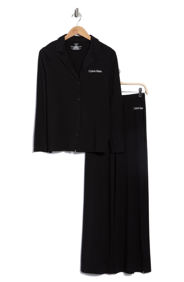 Calvin Klein Logo Long Pajamas, Alternate, color, Black