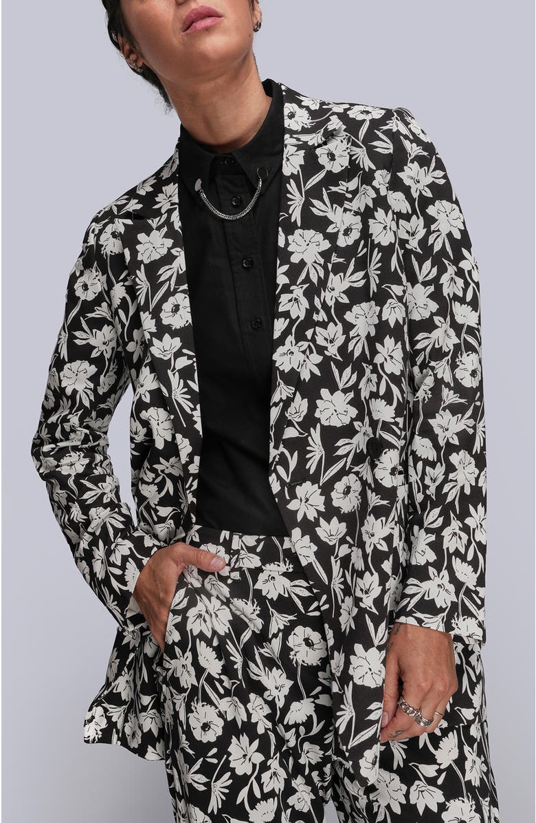 WILDFANG The Empower Double Breasted Blazer, Main, color, Monochrome Floral Black