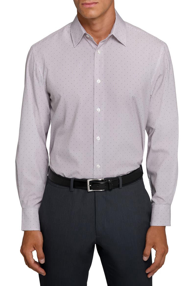 Slim Fit Stripe Dot Performance Dress Shirt, Main, color, KHAKI