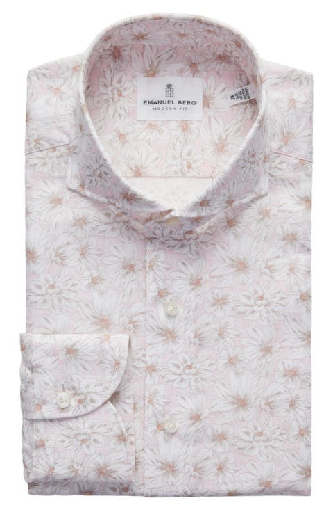 Modern Fit Floral Cotton & Linen Blend Button-Up Shirt