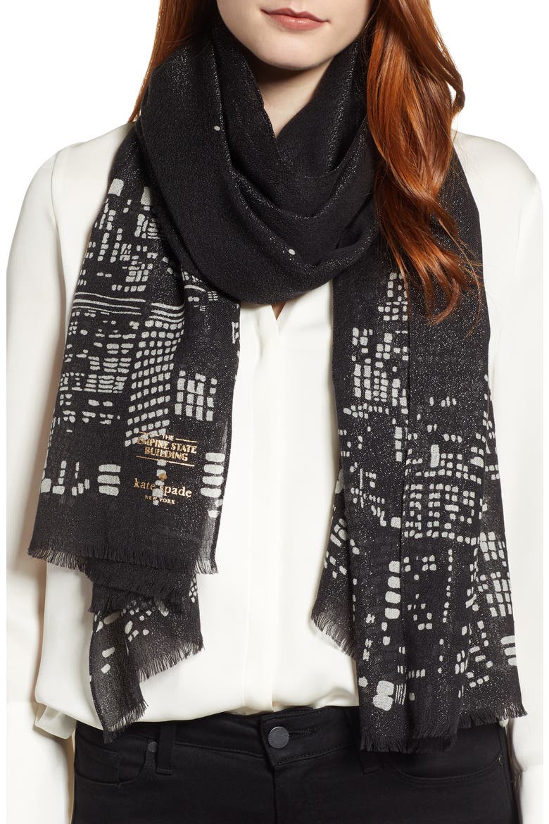 skyline wool blend scarf, Main, color, BLACK