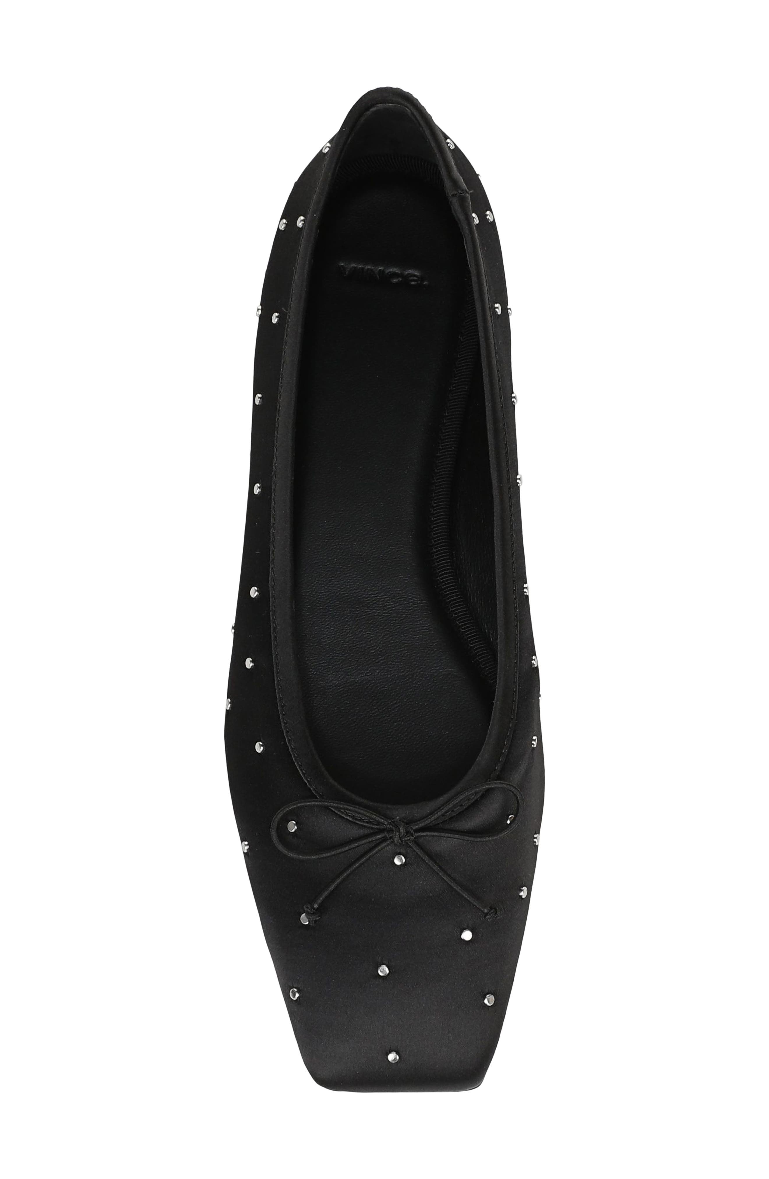 Darla Studded Flat, Alternate, color, BLACK SATIN FABRIC