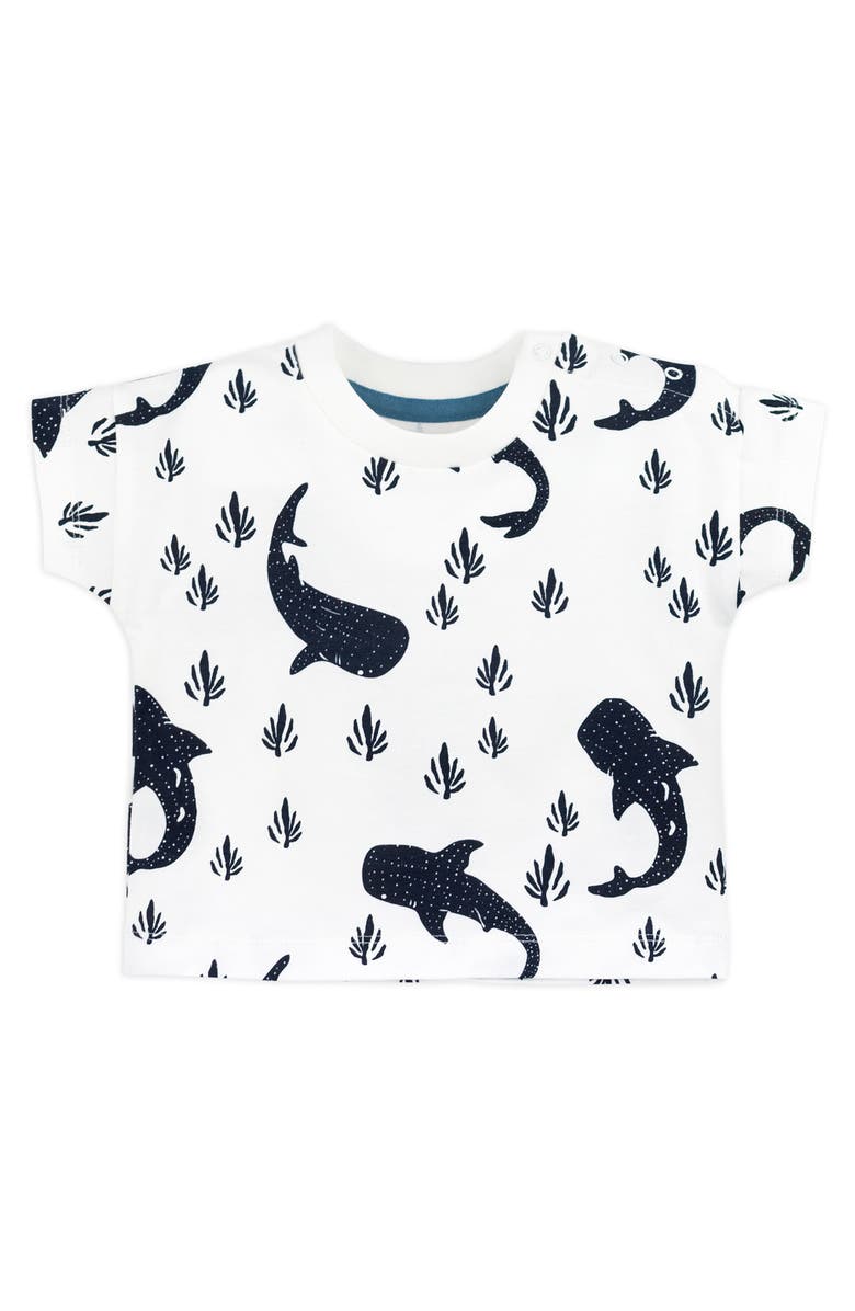 Oliver & Rain Whaleshark Romper, Graphic Tee, Shorts & Bandana Bibs Gift Set, Alternate, color,