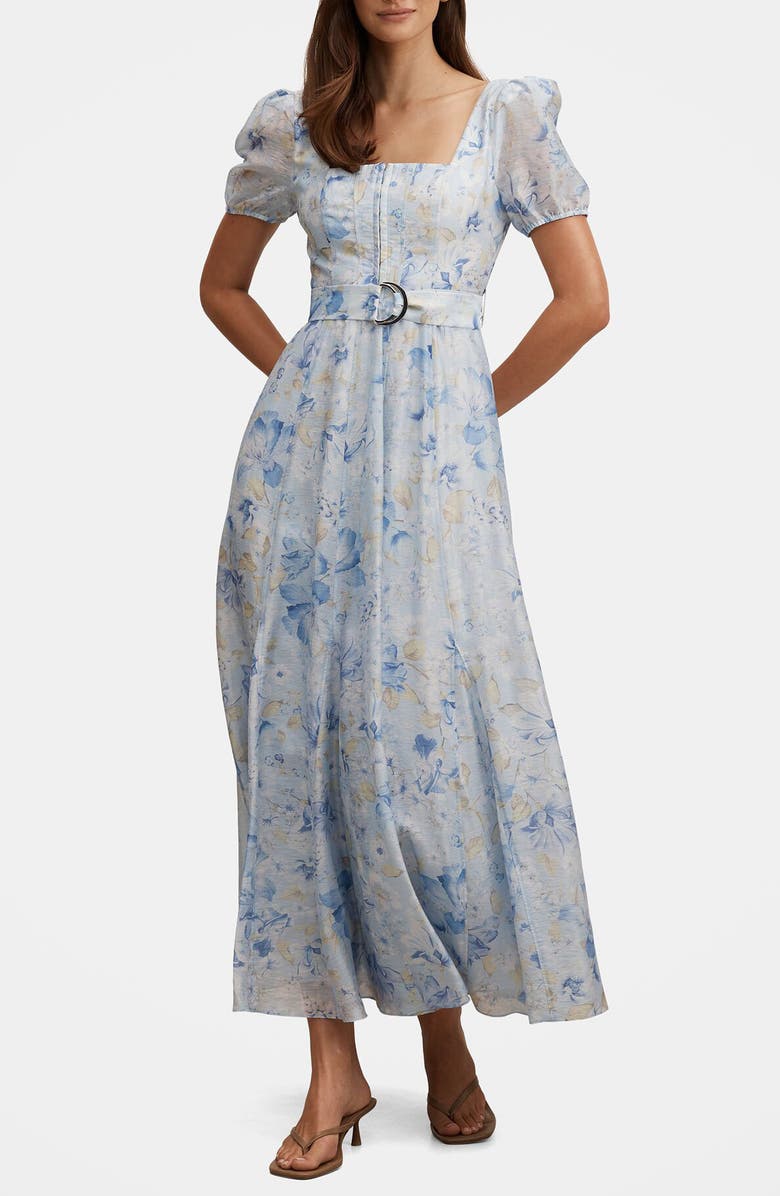 Ever New Marigold Belted Maxi Dress, Main, color, Blue Macy Floral