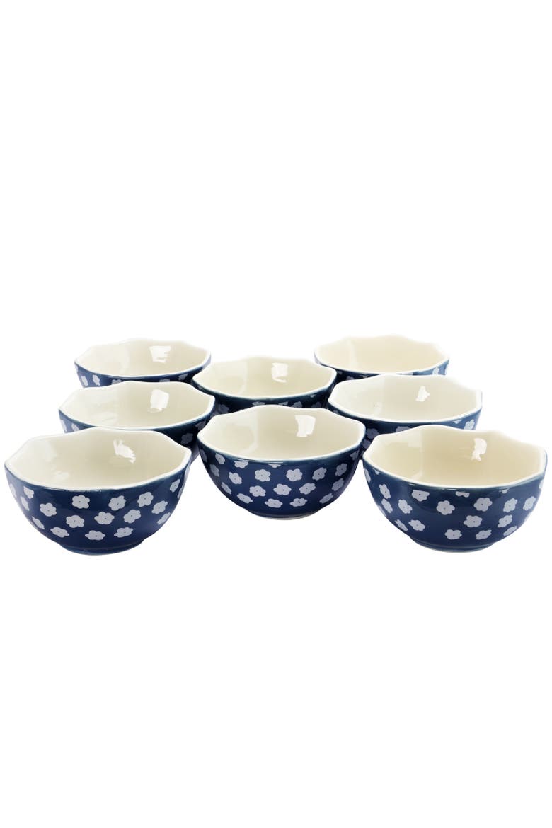 8pc 4.75" Shaped Durastone Fruit Bowls in Blue/White, Alternate, color, Blue