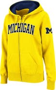 COLOSSEUM Women's Stadium Athletic Gold Michigan Wolverines Arched Name Full-Zip Hoodie